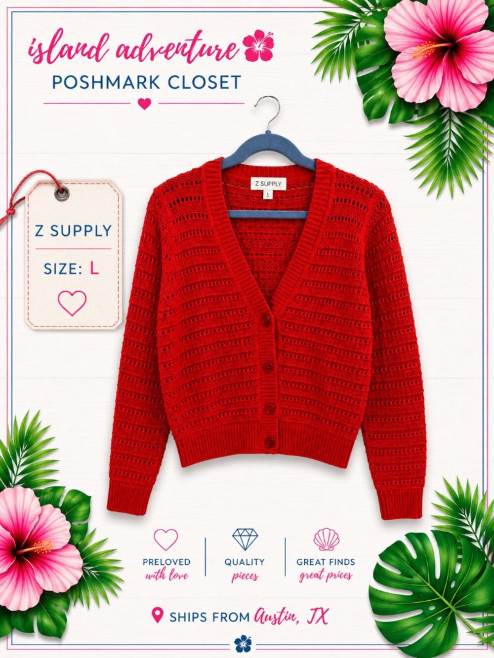 Z Supply Red Romance Cardigan- Large